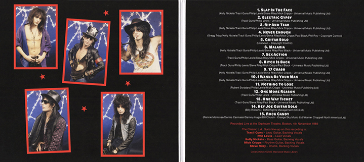LA Guns CD Live in Boston 1989 cover in